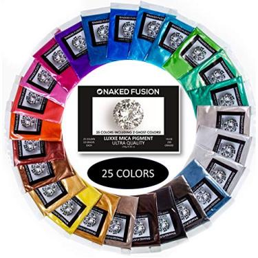 Imagem de Pigmento colorido de resina epóxi - Mica Powder-Naked FUSION-25 Conjunto de cores MEGA 250 gramas/8,82 0Z. Sacos grandes de 10 gramas!! Cores não tóxicas - fantásticas para resina epóxi, arte, artesanato, fabricação de sabão, bombas de banho e gelos