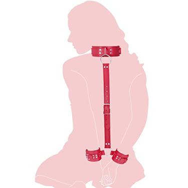 Imagem de Kit de restrições de pescoço a pulso, coleira de algemas sexy slave frisky para iniciantes atrás das costas, conjunto de bondage ajustável, ferramenta de jogo sexual para casal SM (vermelho)
