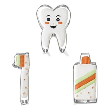 Imagem de Conjunto de cortadores de biscoito de 3 peças, série de dentes de aço inoxidável em forma de mini molde de cortador de biscoito, mini molde de fondant de bolo de pastelaria para assar ferramenta DIY favorito das crianças (pasta de dente + escova de dentes + dente)