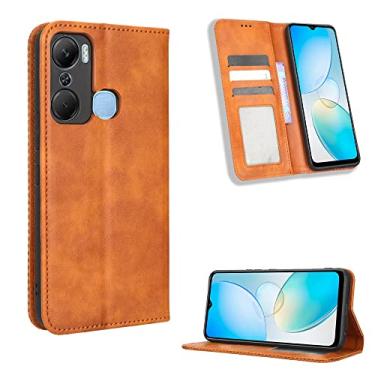 Imagem de Capas de telefone magnéticas retrô Infinix Hot 12 Pro capa de couro luxo slots para cartão de visita clipe de carteira à prova de choque capa de telefone Infinix Hot 12 Pro capas (marrom, Infinix Hot 12 Pro)