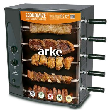 Imagem de Churrasqueira a Gás Apartamento Rotativa Arke Com 5 Espetos Acendimento Automático Assador GLP