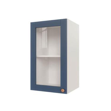 Imagem de Armário Aéreo 1 Portas 40cm com Porta de Vidro Arizona Cabecasa Madeiramadeira Branco/Azul