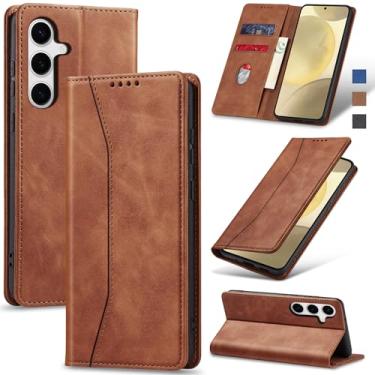 Imagem de Jasonyu Flip Carteira Capa para Samsung S24 5G,Capinha Folio Magnética de Couro com Suporte para Cartão,Suporte para Chute - Protetora Durável de TPU à Prova de Choque para Telefone,Marrom