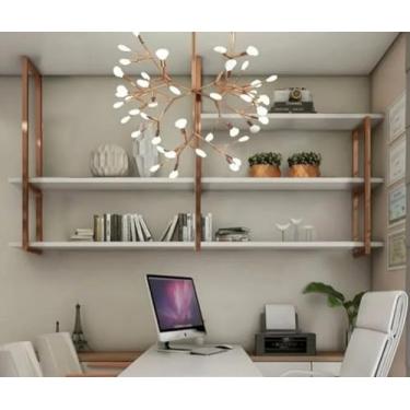 Imagem de Genérico Prateleira Industrial Flutuante Kit GOLD Dourada Rose Completo Escritório Sala Cozinha (Suportes Dourado e Prateleiras Branco, 100cm)