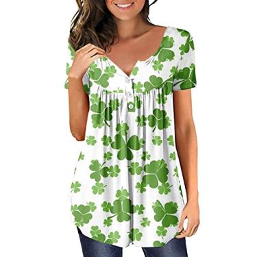 Imagem de Camisetas femininas do Dia de São Patrício 2024 com estampa de trevo Shamrock Irish Tops fofos com estampa de 4 folhas, 0119-d, P