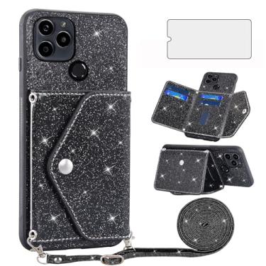 Imagem de Asuwish Capa de telefone para BLU G91s capa carteira com protetor de tela de vidro temperado e alça transversal cordão Bling Glitter suporte para cartão de crédito acessórios para celular azul G 91s