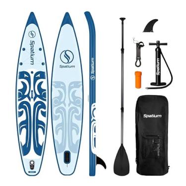 Imagem de Spatium Prancha inflável de stand up paddle para adultos com acessórios premium incluindo mochila, barbatanas, trela, remo, bomba para adultos 29 cm × 80 cm × 15 cm, azul