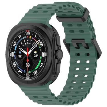 Imagem de EANWireless Compatível com Samsung Galaxy Watch 7 Ultra Band de 47 mm, pulseira esportiva de silicone macio oceânico, acessório de substituição adequado para Samsung Galaxy Watch Ultra, verde escuro
