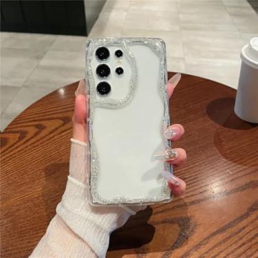 Imagem de Capa para S24 Plus Glitter Wave Frame Transparente Capa de Silicone Macio, Prata, para S24 Plus