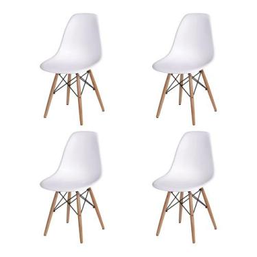Imagem de Kit 4 Cadeiras Jantar Eames Eiffel Pés de Madeira com Assento Branco -