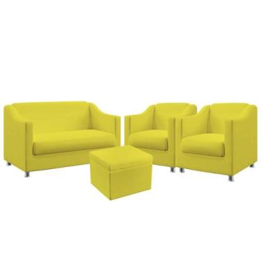 Imagem de Kit Poltrona Namoradeira mais 2 Poltronas Estofada Alya Com Puff Quasa