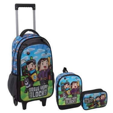 Imagem de Kit Mochila Lancheira Estojo Menino Minekraft Game Blocks Aventureiros