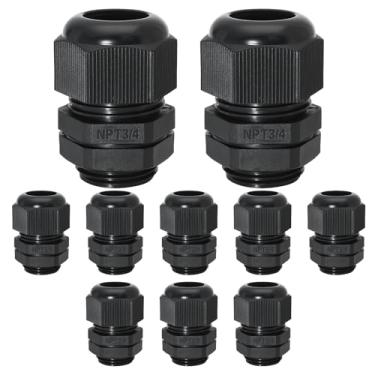 Imagem de Bonsicoky 20 peças de glândulas de cabo de nylon NPT de 3/10.2 cm, IP68 à prova d'água, ajustável, conector de cabo, alívio de tensão, protetores de fio para cabo de 13 a 18 mm de diâmetro, preto