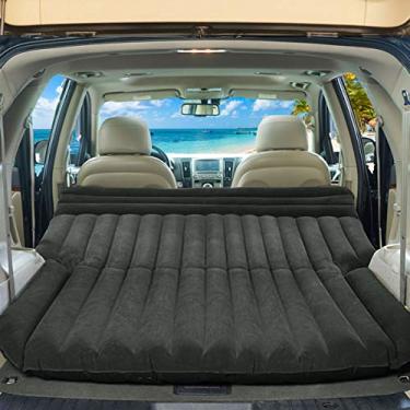 Imagem de Goplus Colchão inflável de ar para carro para banco traseiro, Cama de ar SUV com superfície de flocagem de bomba de ar elétrica, Colchão portátil para carro para viagens de acampamento, Almofada de dormir em casa espessa Inflação rápida (preto)