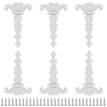 Imagem de Aifeier ET 6 peças de dobradiça vintage em forma de T, dobradiças decorativas brancas antigas de 11 x 6 cm, dobradiça de liga esculpida com parafusos para pequena caixa de madeira, caixa de joias,