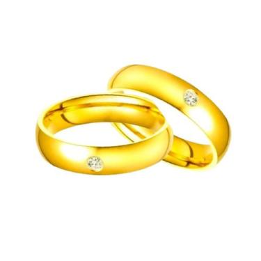 Imagem de Aliança Pedra Zircônia Lisa 6mm Ouro 18k Tradicional Anatômica Luxo - 