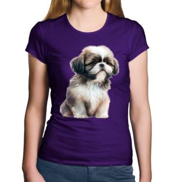 Imagem de Baby Look Algodão Cachorro Shih Tzu Filhote - Foca na Moda, Roxo, M