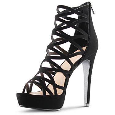 Imagem de Sandália feminina MarcorePUBLIC Alexandra, salto alto, bico aberto, plataforma, sapatos stiletto, Preto, 8.5