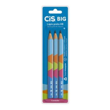Imagem de Kit 3 Lápis Escolar Preto HB Big Jumbo Corpo Triangular Blister - Cis