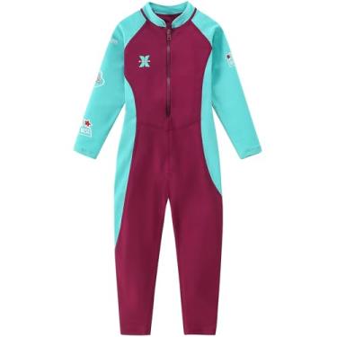 Imagem de Maiô infantil AIWUHE para mergulho, meninos e meninas, manga comprida, com proteção solar, secagem rápida, tamanho médio, Mei Red, 5-6 Years