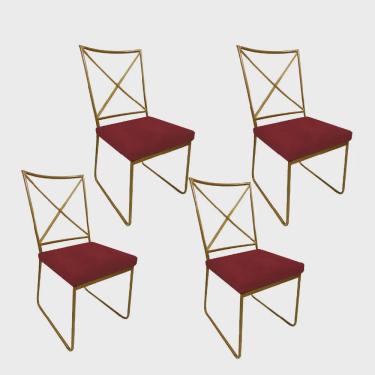 Imagem de Kit 04 Cadeiras Sala de Jantar Escritório Office Clark Industrial Ferro Dourado Sintético Vermelho - Ahz Móveis