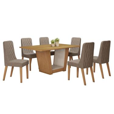 Imagem de Conjunto Sala de Jantar 170cm com 6 Cadeiras  Amêndoa Clean/Off White/Bege