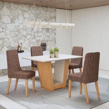 Imagem de Conjunto Sala de Jantar Mesa Apogeu com 4 Cadeiras Luar Amêndoa Clean/Off White/Morano Avelâ