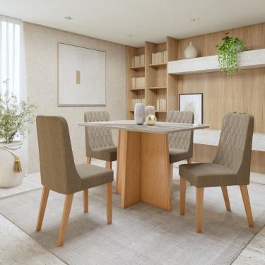 Imagem de Conjunto Sala de Jantar Tampo MDF com 4 Cadeiras  Amêndoa Clean/Off White/Bege