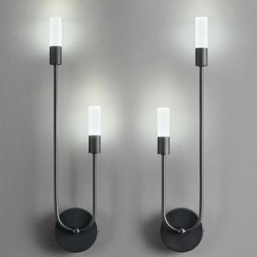 Imagem de LBSQJ Conjunto De Duas Arandelas Parede Pretas Em Formato U, 2 Luzes, 6000K, Led, Regulável, Iluminação Moderna Para Banheiro, Quarto, Corredor, Acessórios Internos