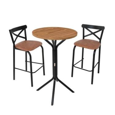 Imagem de Conjunto bistro sala jogo jantar ciplafe paris 2 banquetas tubo preto 