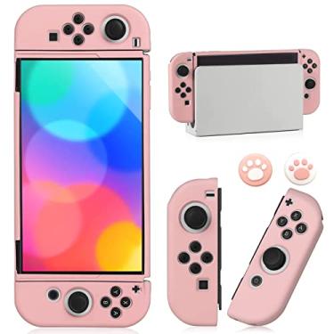 Imagem de bruximly Capa Oled Para Switch Nintendo, Protetora De Tpu Macio E Encaixável, Com 2 Protetores Polegar, Rosa