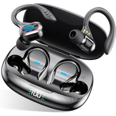 Imagem de Fones de ouvido sem fio TWS Bluetooth 5.3 estéreo de alta fidelidade HIFI display LED chamadas claras com microfone redução de ruído longo tempo de espera à prova d'água, esportivo preto