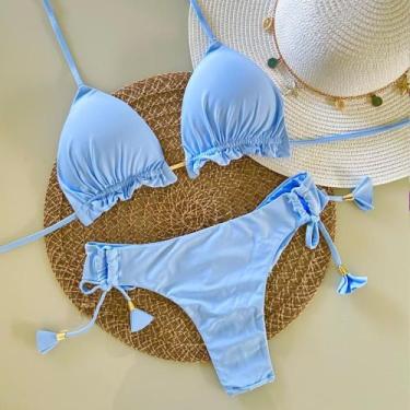 Imagem de Biquini Cortininha Com Calcinha Fio Duplo Azul Candy - Naykle, Azul ca