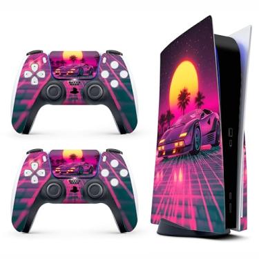 Imagem de Capa adesiva para PS5 - Vaporwave, compatível com edição de disco e edição digital (não versão fina) - 2 capas de controle e capa de console - sem bolhas, proteção total, impermeável, removível