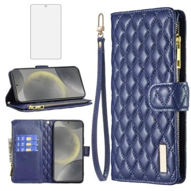 Imagem de Asuwish Capa de celular para Samsung Galaxy S24 Plus 5G com protetor de tela de vidro temperado e suporte de cartão de crédito flip de couro para celular S24Plus 24S + S 24 24+ SM-S936U feminino