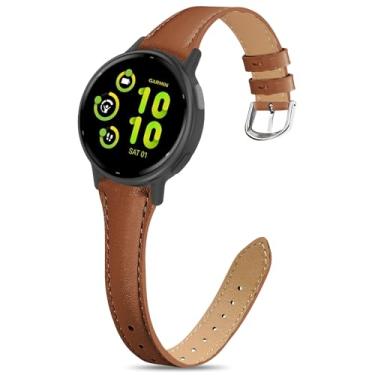 Imagem de EverAct Pulseira de couro fino compatível com Garmin Vivoactive 6/Vivoactive 5/3/3 Music, pulseira de substituição fina e estreita de couro genuíno de 20 mm para Venu Sq 2/Venu 2 Plus/Forerunner 165