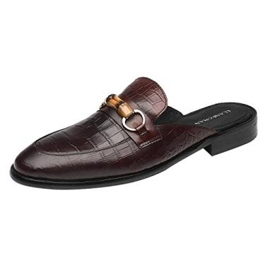 Imagem de ELANROMAN Mocassim Mule Sem Costas Masculino Moda Crocodilo Estampa Slip On Sapatos De Couro Marrom Eua 10