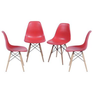 Imagem de Kit 4 Cadeiras Boxbit Dkr Eames Base Em Madeira Vermelha