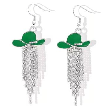 Imagem de LKingel Brincos femininos de chapéu de caubói de cowgirl ocidental, brincos com pingente de borla de strass, boho, chapéu de caubói, brinco, country, concerto, rodeio, roupas, joias, presente estilo7