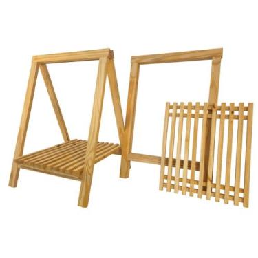 Imagem de Kit 2 Cavaletes Com Prateleira Mesa Escritório Madeira Pinus - Tudo Ja