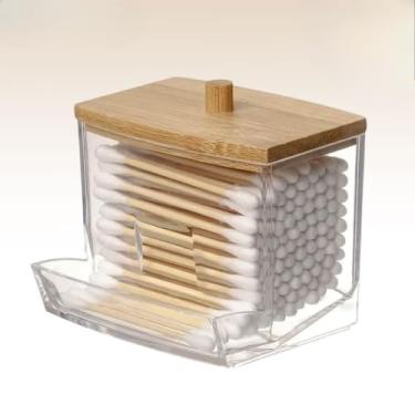 Imagem de Organizador Algodão E Cotonetes Acrílico Tampa Bambu Kit (Porta Cotonete)