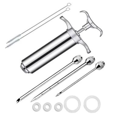 Imagem de Seringa Culinária de Tempero Molho Kit Completo 3 Agulhas Aço Inox para Carnes Aves Peixes
