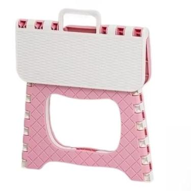 Imagem de Banqueta Banquinho Dobrável De Plástico Resistente Para Viagem(ROSA,2)