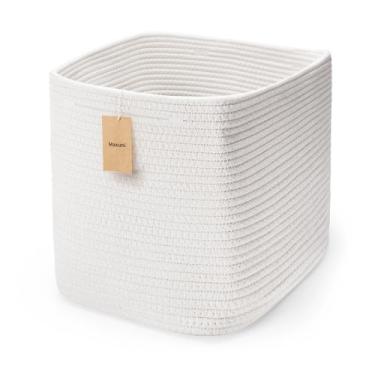 Imagem de Maxuni Cesta de armazenamento, cestas de tecido de corda de algodão de 28 cm para organização, organizador de prateleiras quadradas, cestas de armazenamento decorativas, caixas de brinquedo, cestas de