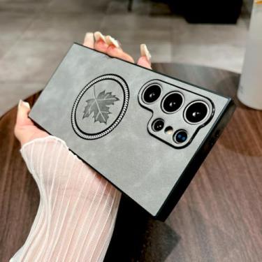 Imagem de YOGISU Capa magnética de couro retrô para Samsung S24 FE (para Samsung S24 FE/cinza claro)