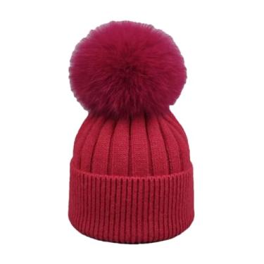 Imagem de Chapéu feminino de inverno infantil pompons para pais e filhos, quente, de malha, de lã, vermelho, para adultos