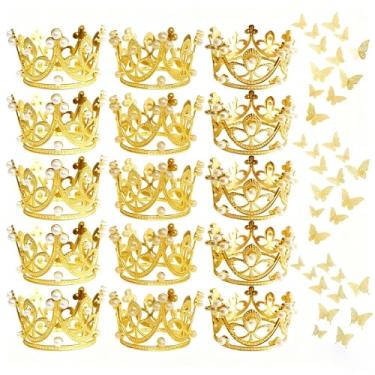 Imagem de 51 peças mini coroa cupcake topper mini joia bebê pérola coroa topo de bolo para mulheres senhora menina aniversário noiva casamento decoração de festa temática real, acessórios de buquê de flores