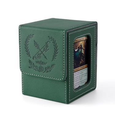 Imagem de Venssu MTG Deck Box with Commander Display, Elf Card Deck Case Fits 100 Double Sleeved Cards, TCG Card Storage Box with 2 Dividers and 1 Toploader (Green and Grey)