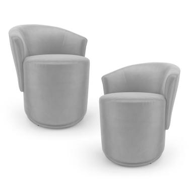 Imagem de Kit 02 Poltronas Orgânicas Living Mavi Fixa Veludo Cinza Claro - Desk Design