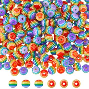 Imagem de DICOSMETIC 300 peças de contas listradas de resina de 8 mm contas coloridas redondas de plástico contas listradas arco-íris para pulseiras, colares, chaveiro, fabricação de joias, orifício: 1,8 ~ 2 mm
